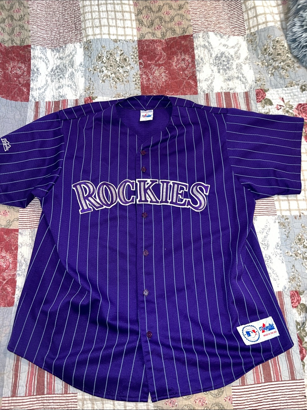 90s Vintage Colorado Rockies pinstripe baseball jersey Majestic XL stitched